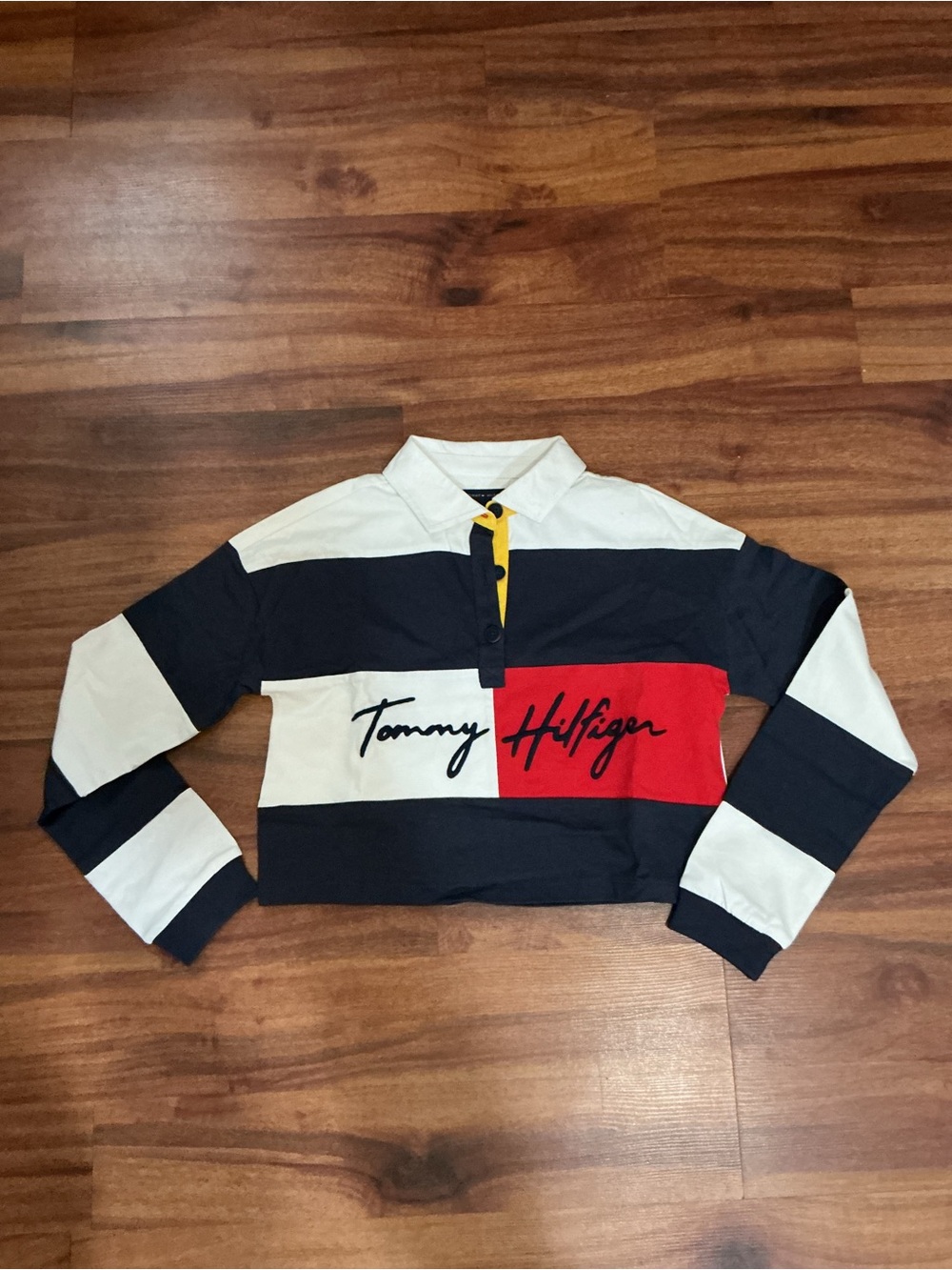 Tommy Hilfiger girls crop top Navy White Red Colorblock Rugby Polo new 8 10
